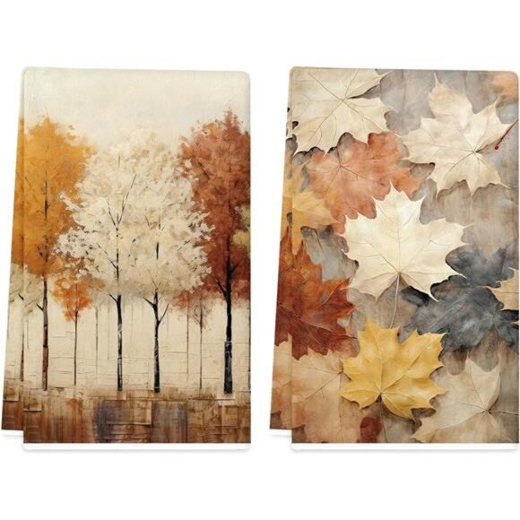 TAJWE Fall Kitchen Towels 18x26 Inch Set of 2 Maple Leaves Trees‎ Autumn Dish - Picture 1 of 7